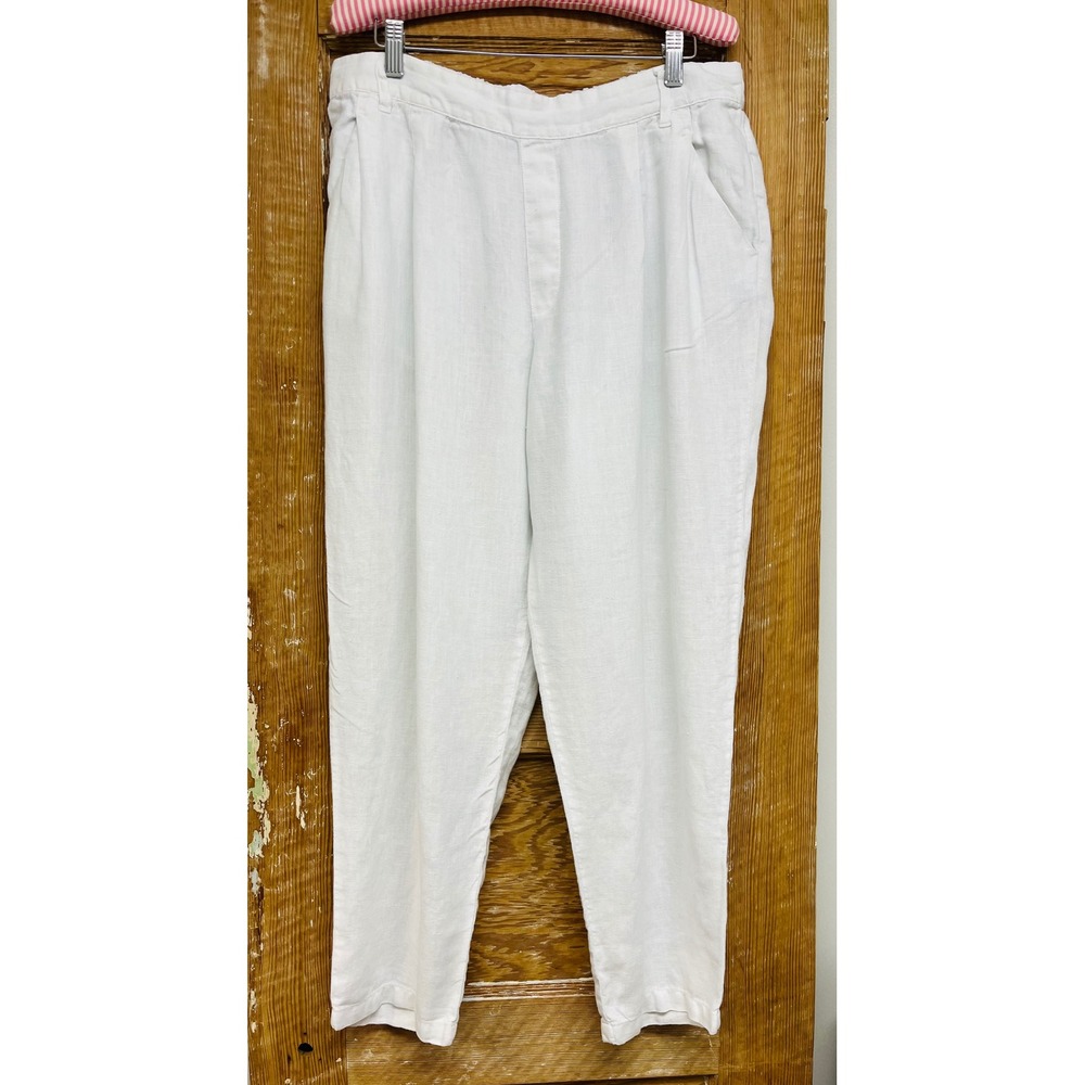 Garnet Hill 12 White Linen Pants Tapered Beachy Hamptons Old Money Breathable